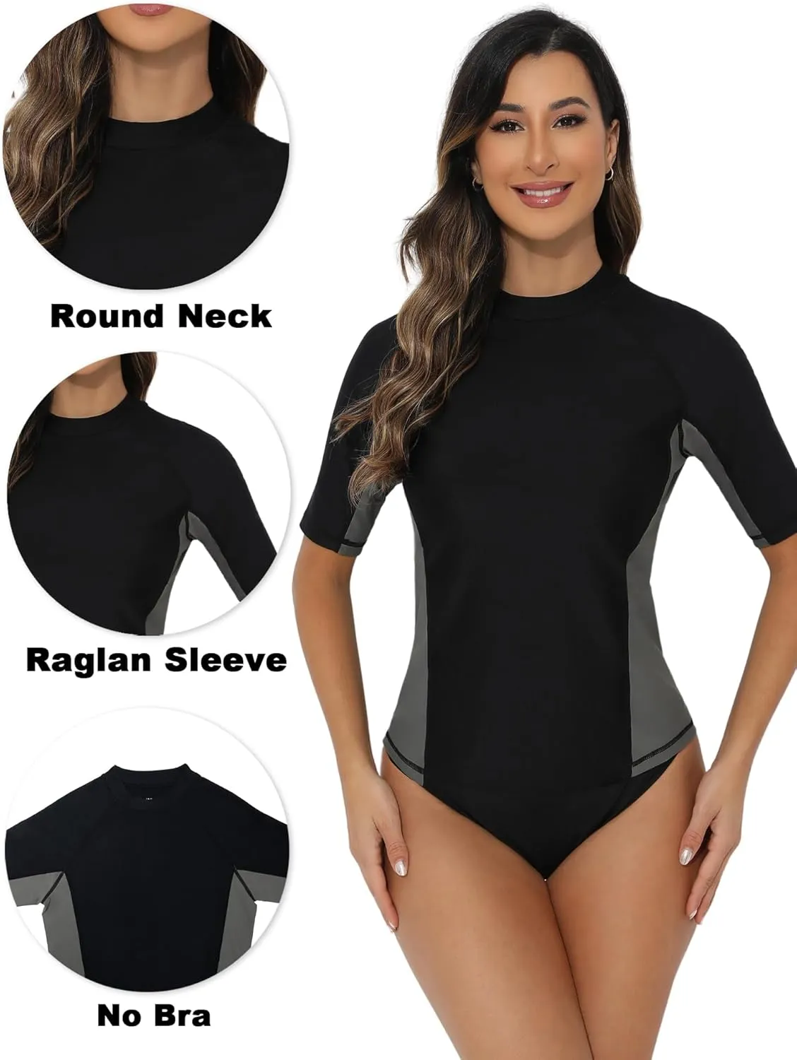Tournesol Women Swim Shirt Short Sleeve Rash Guard SPF & UV Protection Rashguard Tops Round Neck Bathing Suit Top