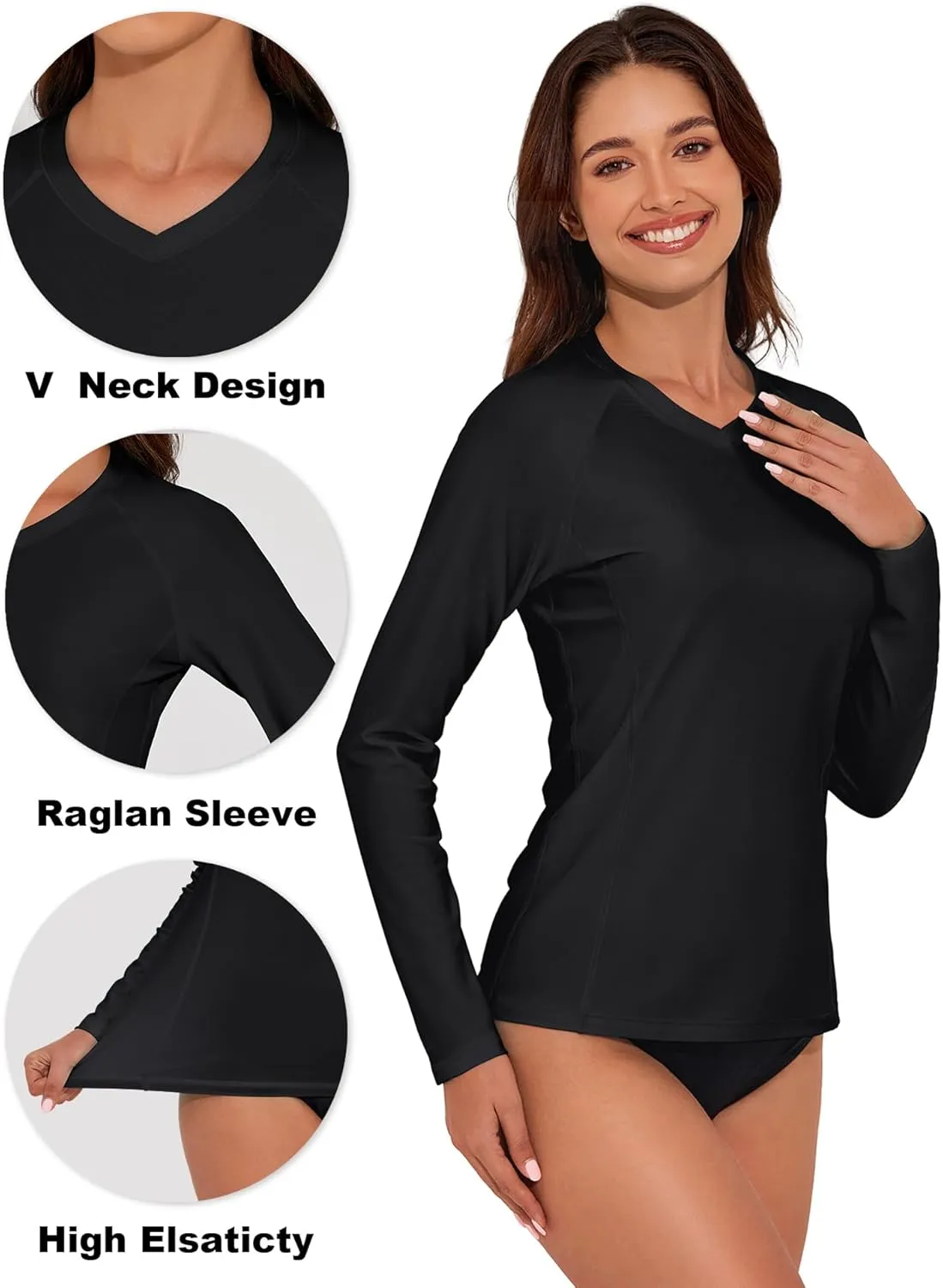 Tournesol Women's Rash Guard Long Sleeve Swim Shirts UPF50  SPF Sun Protection Swimsuit V Neck Rashguard Swimwear Top