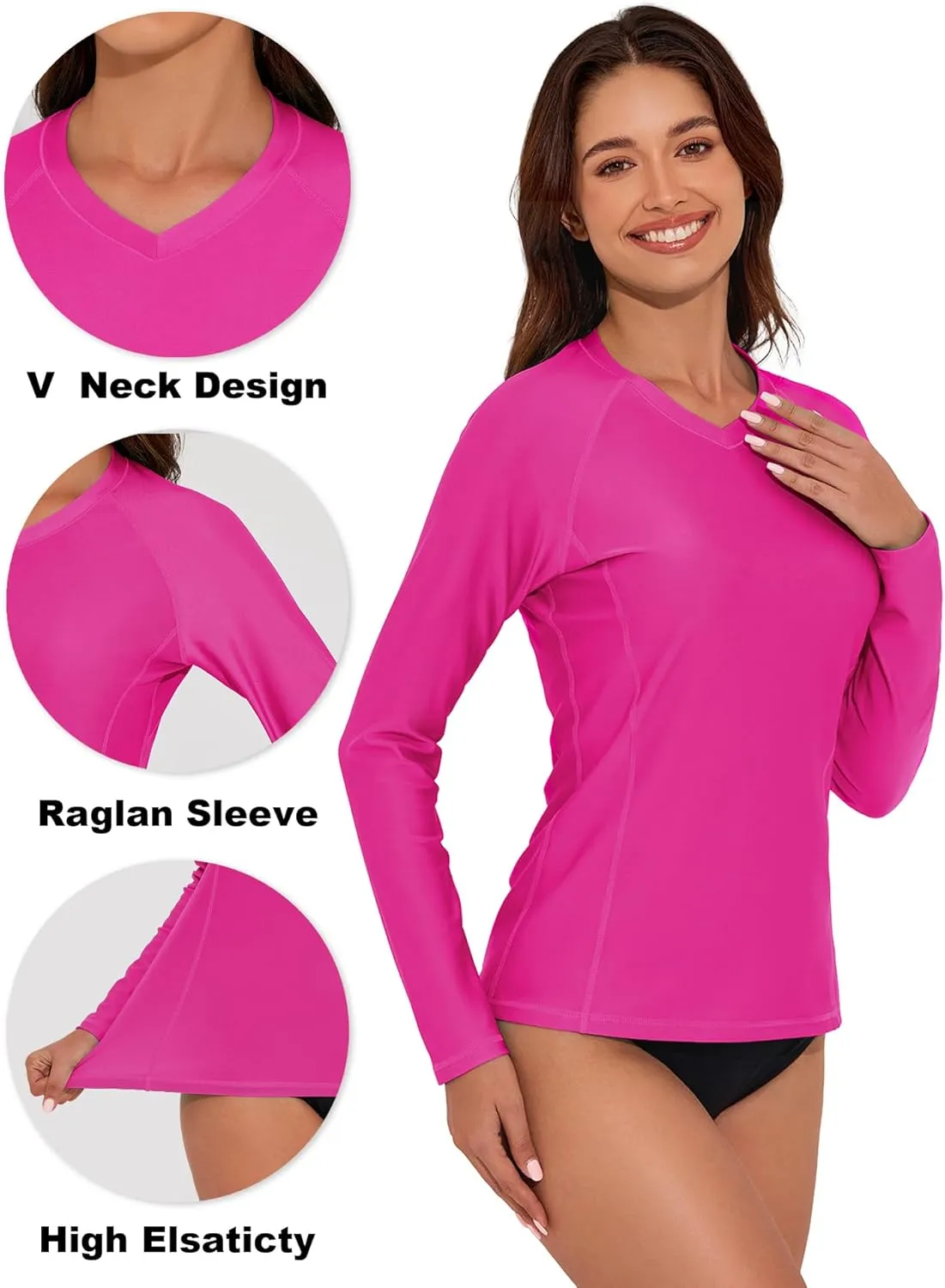 Tournesol Women's Rash Guard Long Sleeve Swim Shirts UPF50  SPF Sun Protection Swimsuit V Neck Rashguard Swimwear Top
