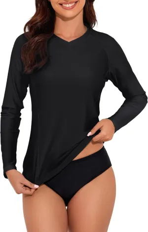 Tournesol Women's Rash Guard Long Sleeve Swim Shirts UPF50  SPF Sun Protection Swimsuit V Neck Rashguard Swimwear Top