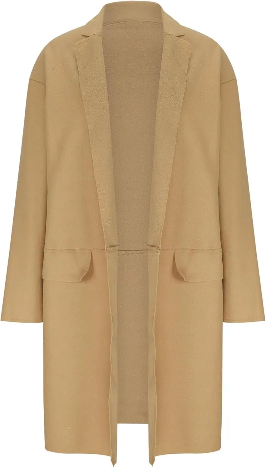 Trench Coats for Women Long Open Front Oversized Knitted Sweater Coat Classic Lapel Overcoat Windproof Jackets