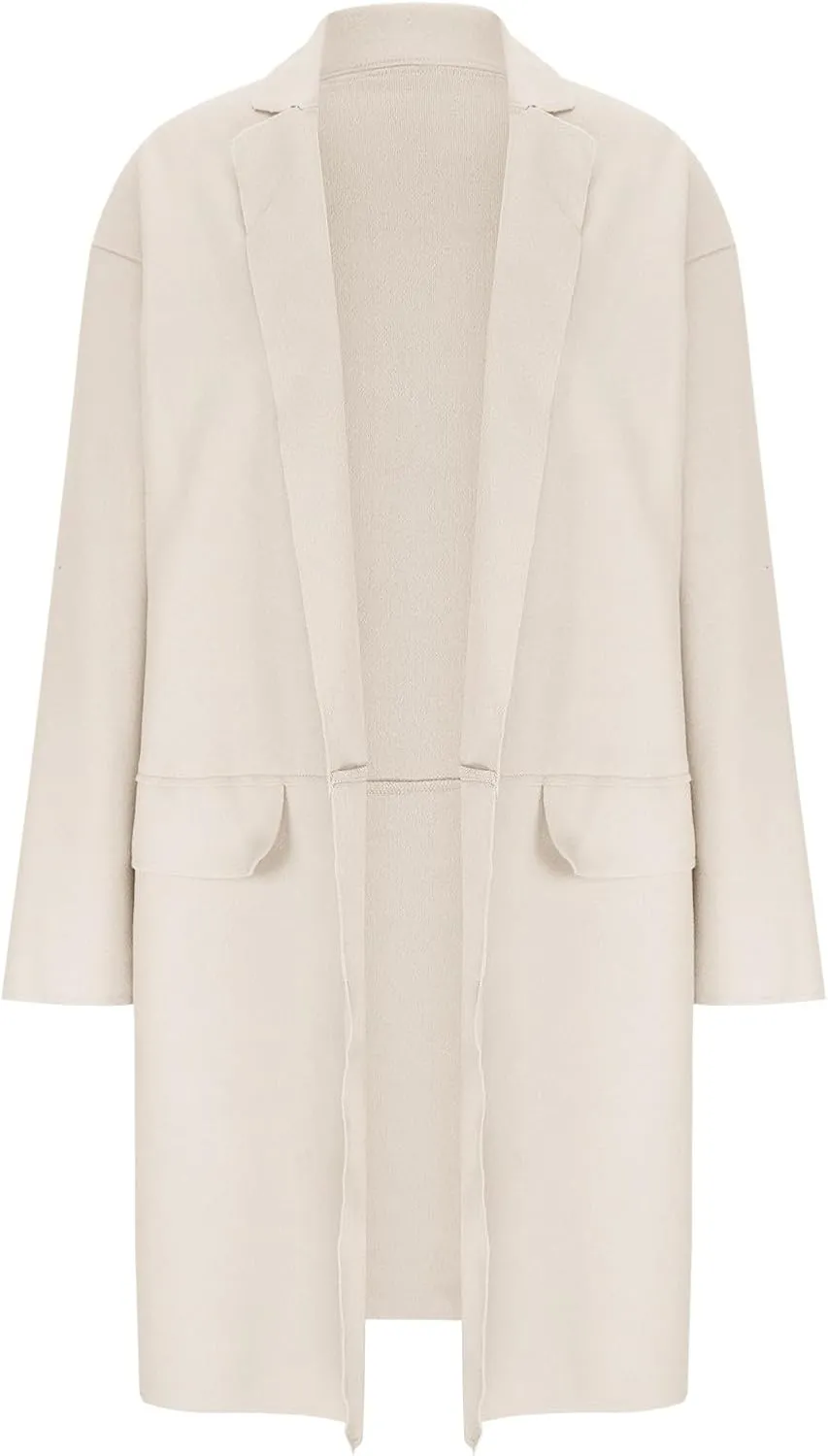 Trench Coats for Women Long Open Front Oversized Knitted Sweater Coat Classic Lapel Overcoat Windproof Jackets