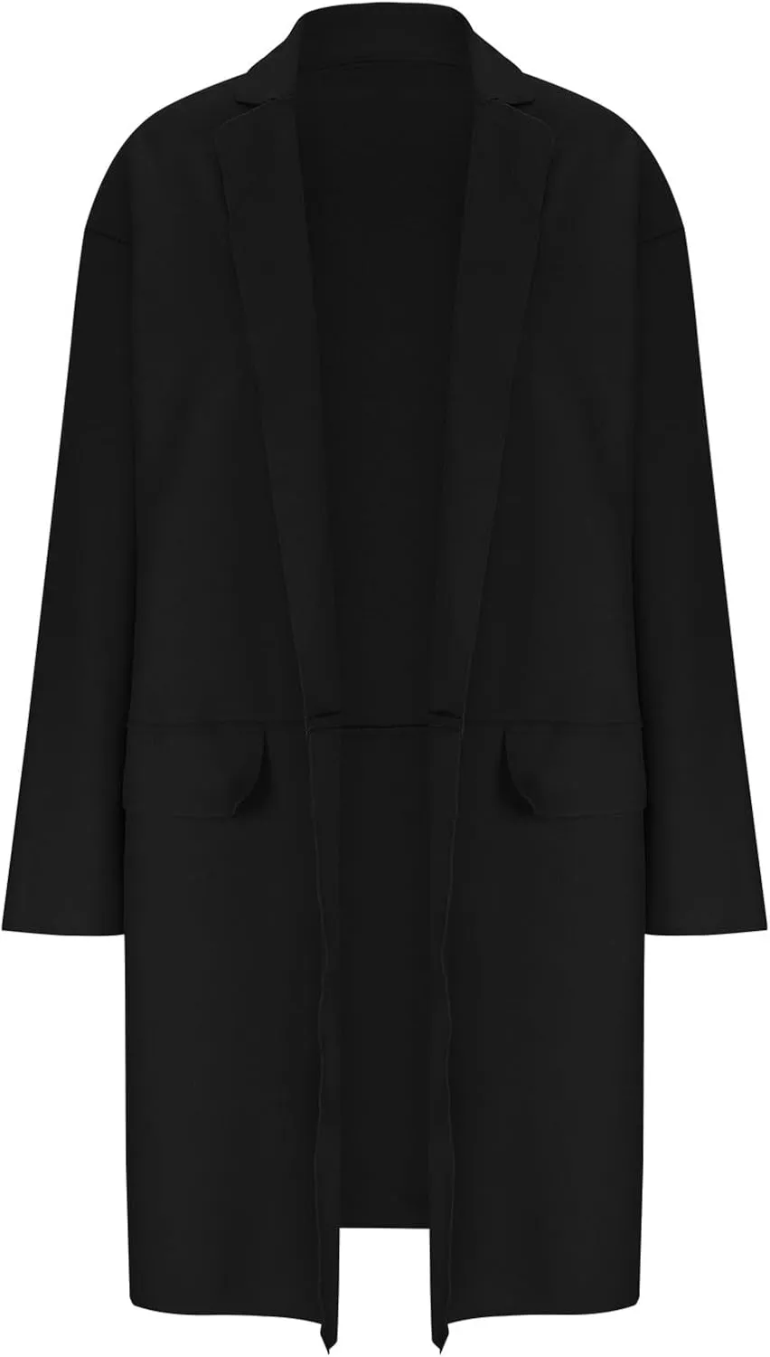 Trench Coats for Women Long Open Front Oversized Knitted Sweater Coat Classic Lapel Overcoat Windproof Jackets