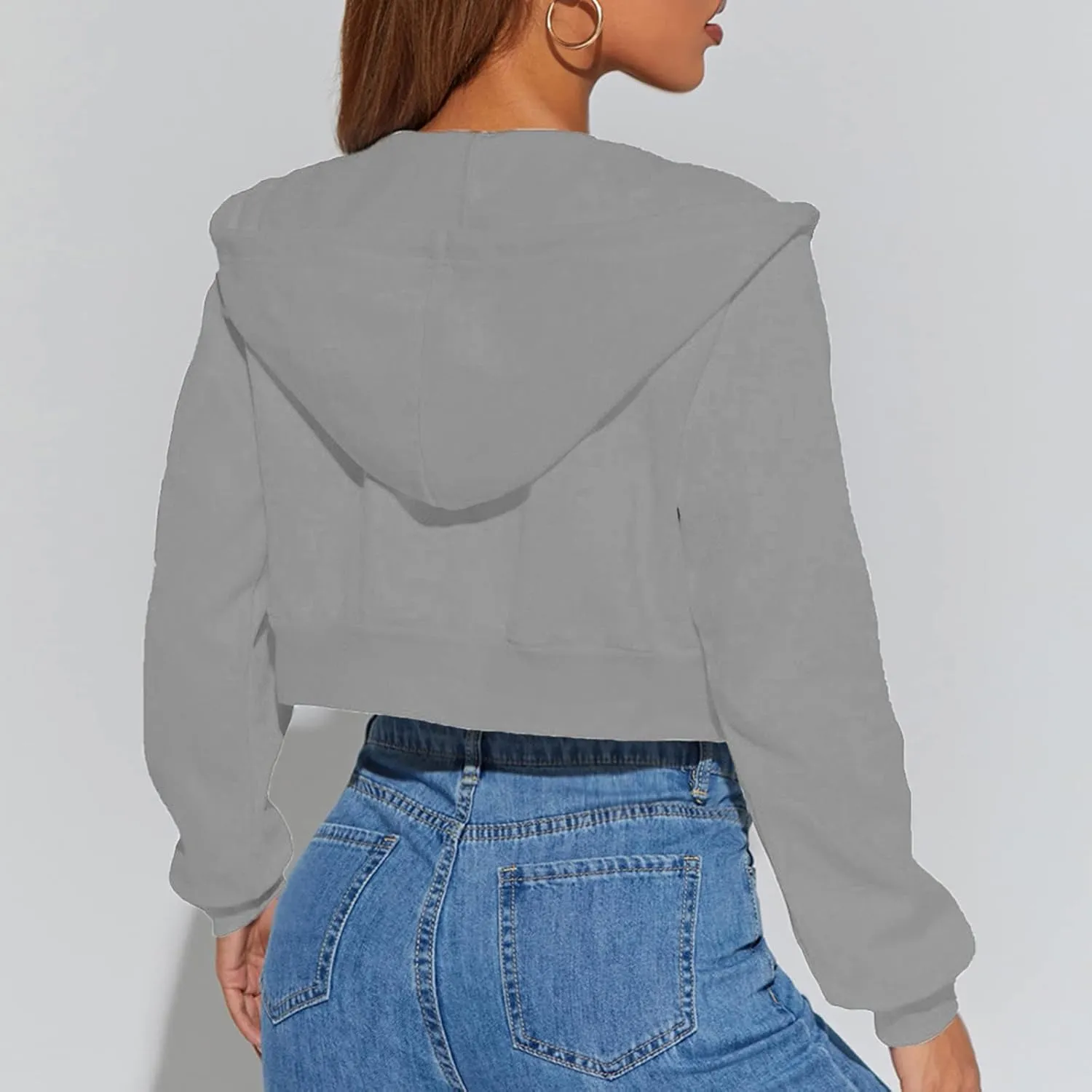 TUNUSKAT Womens Sexy Cropped Hoodies Zip Up Fleece Lined Fall Winter Jacket Short Hooded Sweatshirt Cardigan Girls Y2k Tops