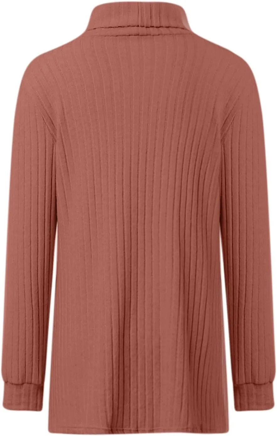 Turtleneck Sweaters for Women Long Sleeve Oversized Sweater with Pockets Loose Chunky Warm Pullover Sweater Top