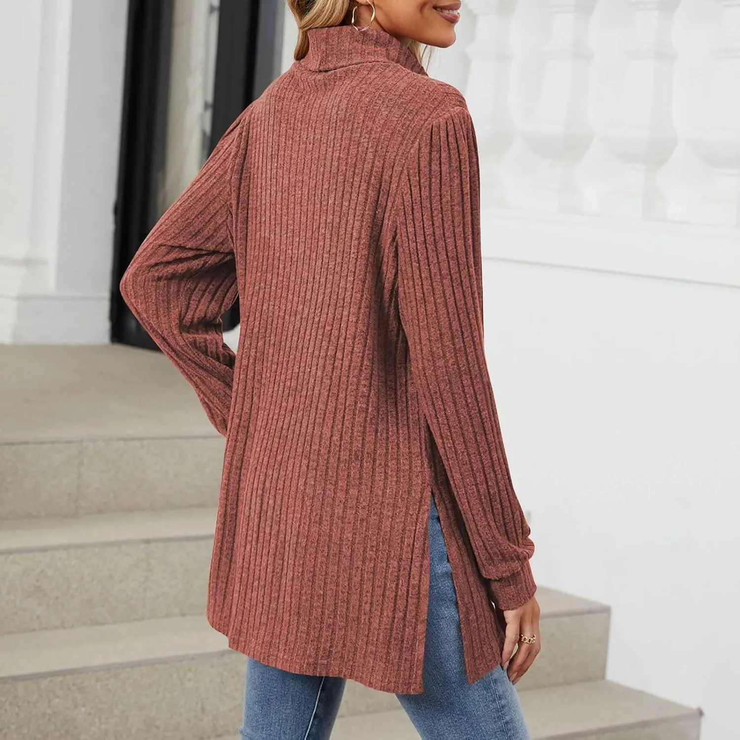 Turtleneck Sweaters for Women Long Sleeve Oversized Sweater with Pockets Loose Chunky Warm Pullover Sweater Top