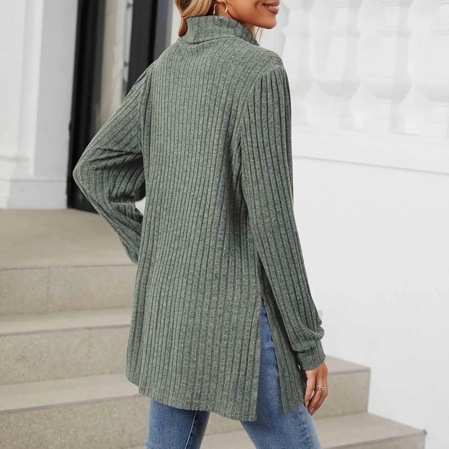 Turtleneck Sweaters for Women Long Sleeve Oversized Sweater with Pockets Loose Chunky Warm Pullover Sweater Top