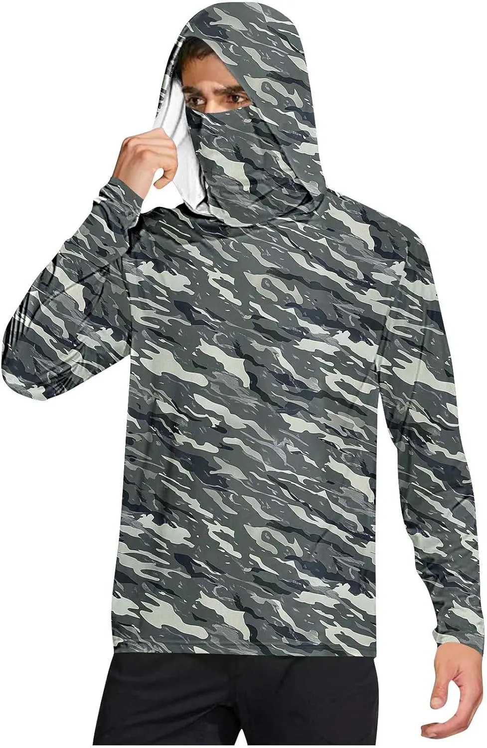 UPF 50  Fishing Shirts for Men Long Sleeve UV Sun Protection Hoodie Camo Tops Outdoor Hiking Running Swim Rash Guard