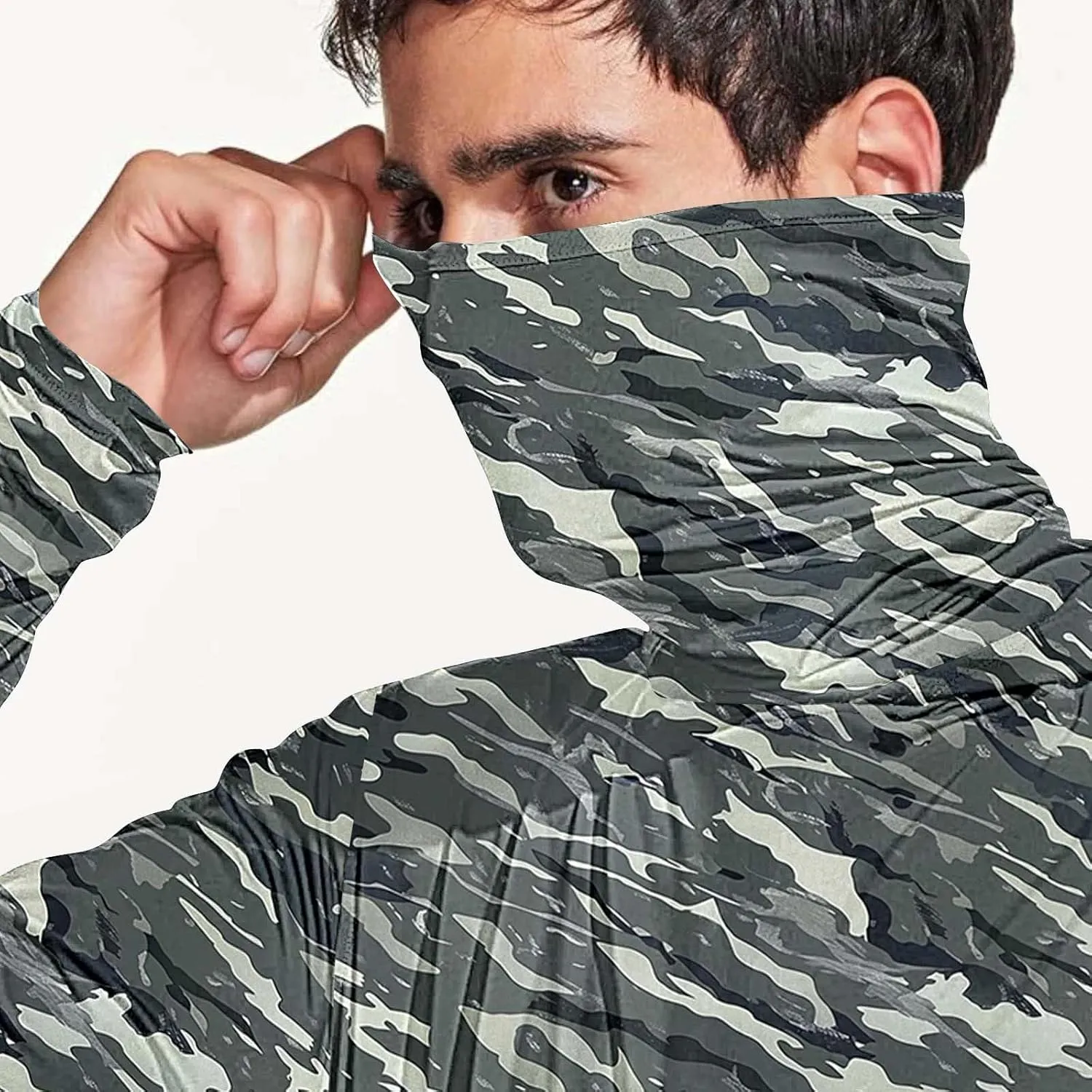 UPF 50  Fishing Shirts for Men Long Sleeve UV Sun Protection Hoodie Camo Tops Outdoor Hiking Running Swim Rash Guard