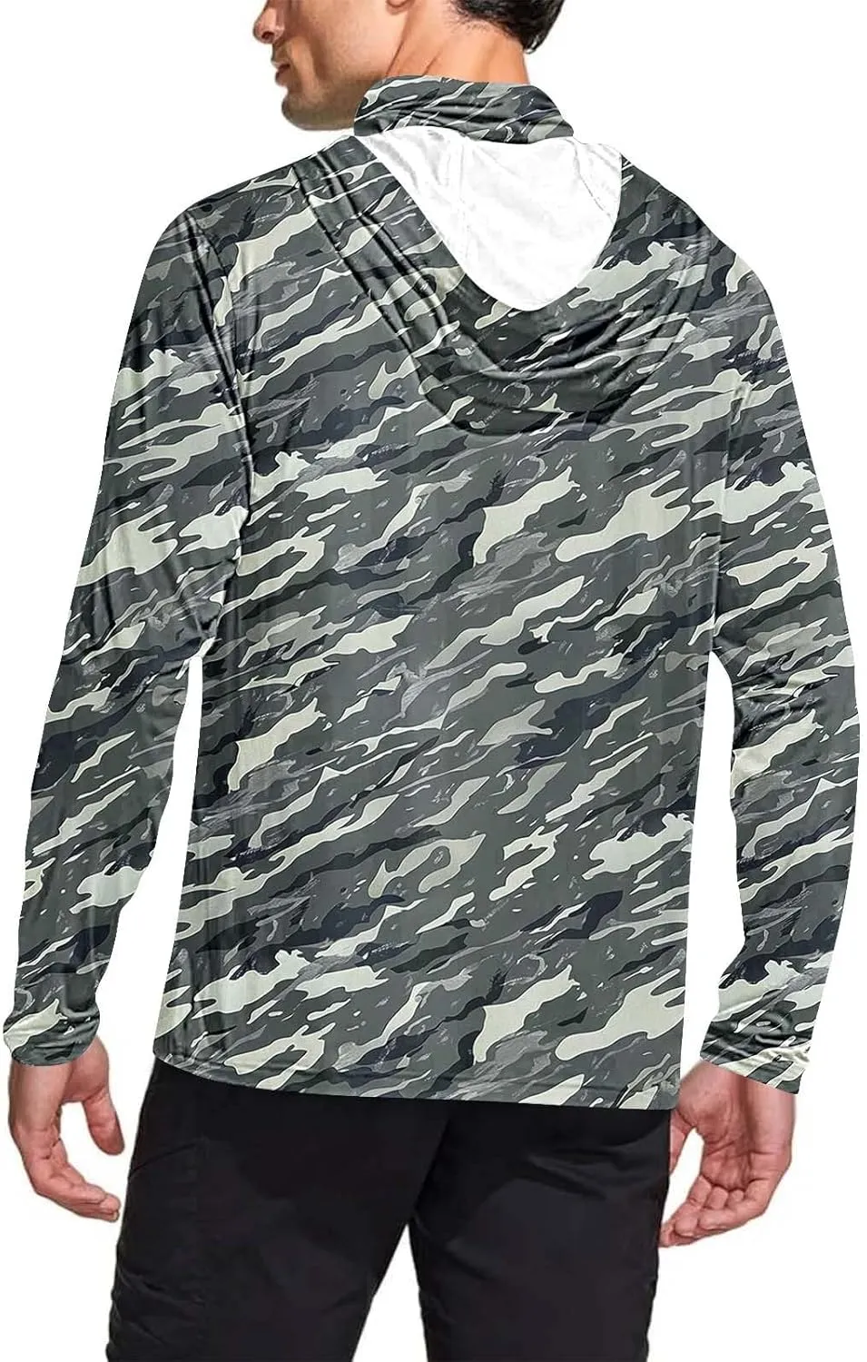 UPF 50  Fishing Shirts for Men Long Sleeve UV Sun Protection Hoodie Camo Tops Outdoor Hiking Running Swim Rash Guard