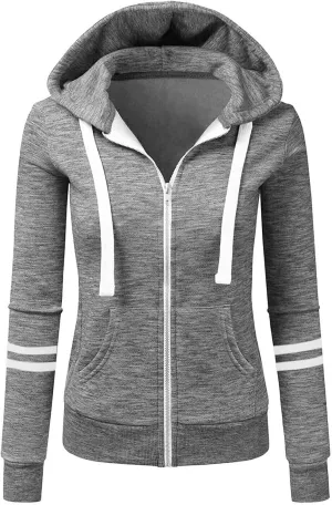 Wankang Women's Striped Color Block Hoodies Long Sleeve Hooded Sweatshirts Zip Up Jacket Pullover Top with Pockets Plus Size