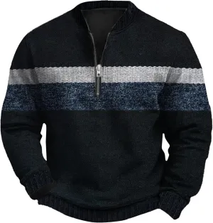 Whitecloths Life Clothing Men Vintage 3D Sweater Cable Knit Print Hoodie Whitecloths Stand Collar Zip-Up Sweatshirt