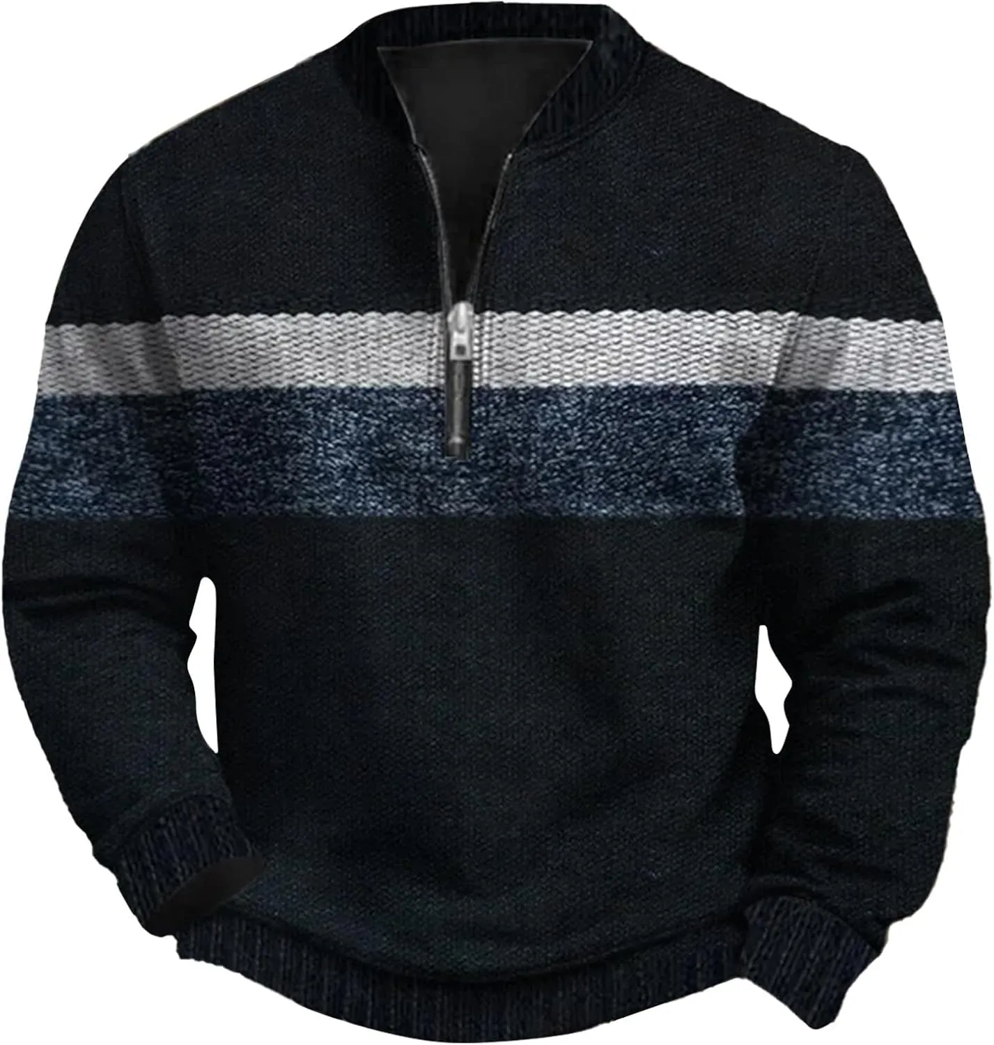 Whitecloths Life Clothing Men Vintage 3D Sweater Cable Knit Print Hoodie Whitecloths Stand Collar Zip-Up Sweatshirt