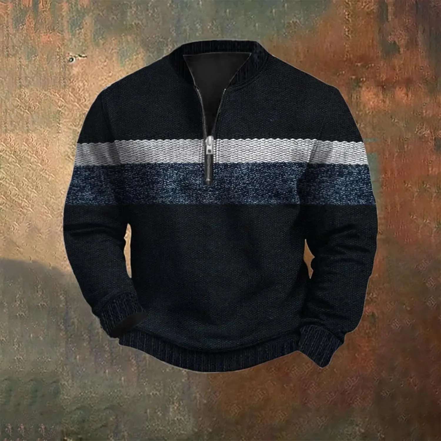 Whitecloths Life Clothing Men Vintage 3D Sweater Cable Knit Print Hoodie Whitecloths Stand Collar Zip-Up Sweatshirt