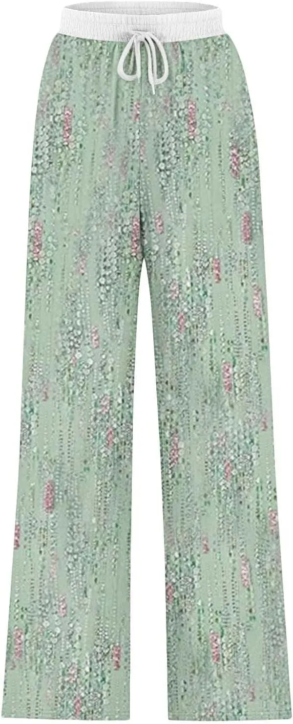 Wide Leg Baggy Pants Fashion Lacing Solid Color Waist Waist Wide Leg Casual Pants Fleece Joggers Womens Wide Leg
