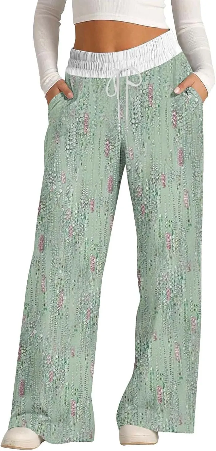 Wide Leg Baggy Pants Fashion Lacing Solid Color Waist Waist Wide Leg Casual Pants Fleece Joggers Womens Wide Leg