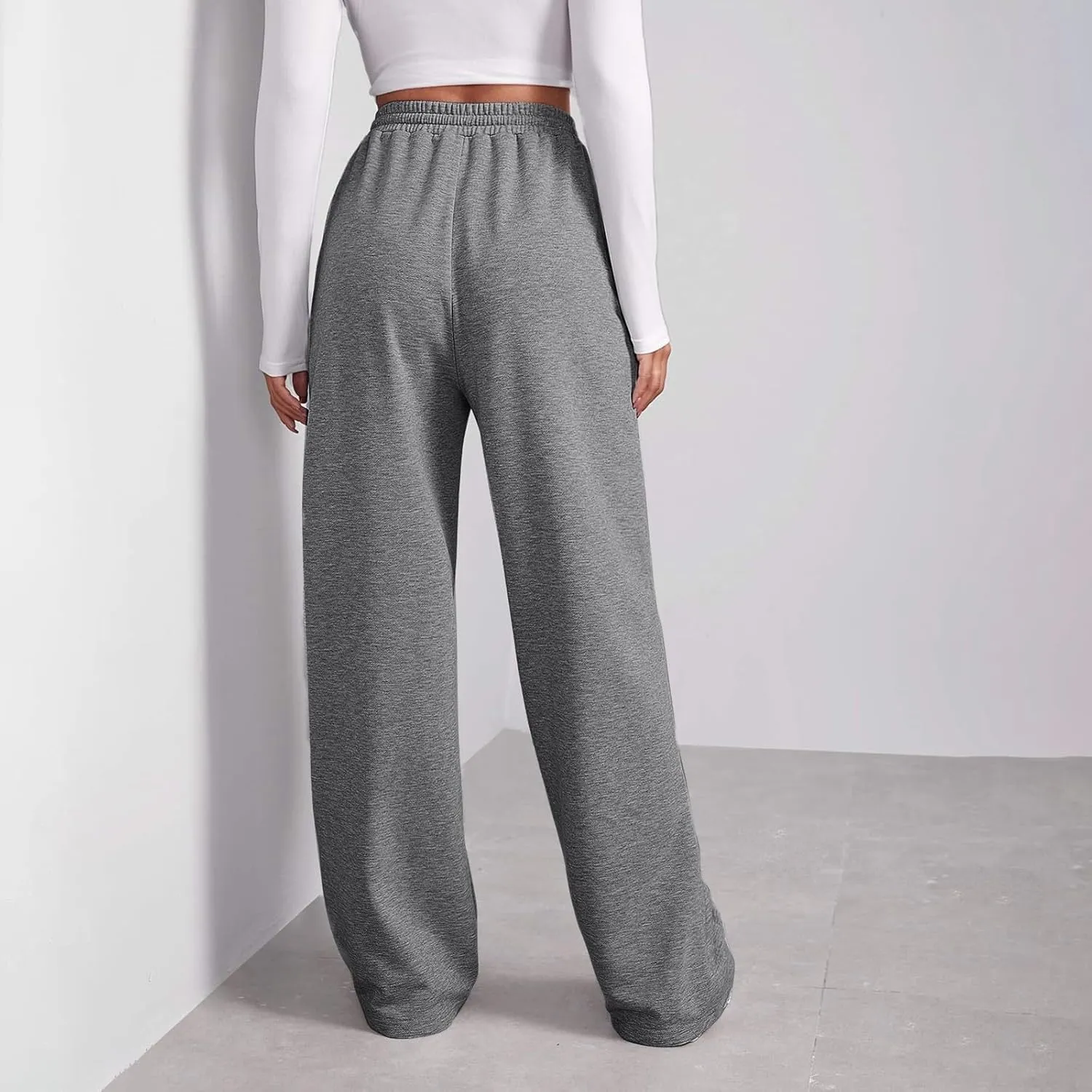 Wide Leg Sweatpants Women Baggy Casual High Waisted Fleece Lined Flare Pants Soft Comfy Workout Joggers with Pockets
