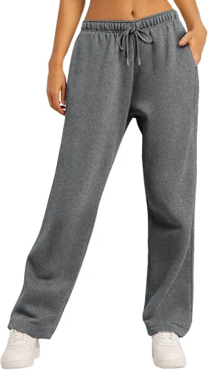 Wide Leg Sweatpants Women Baggy Casual High Waisted Fleece Lined Flare Pants Soft Comfy Workout Joggers with Pockets