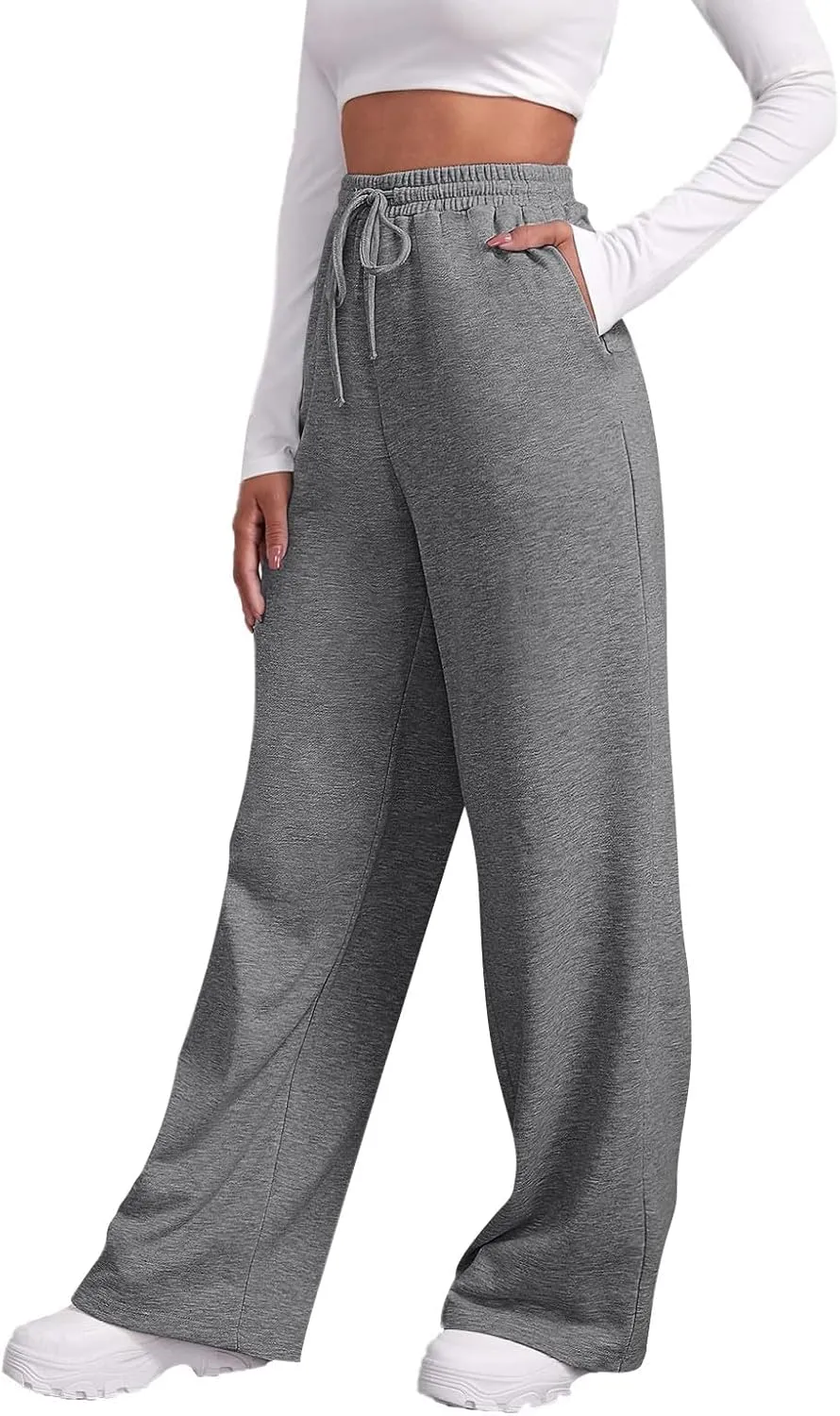 Wide Leg Sweatpants Women Baggy Casual High Waisted Fleece Lined Flare Pants Soft Comfy Workout Joggers with Pockets