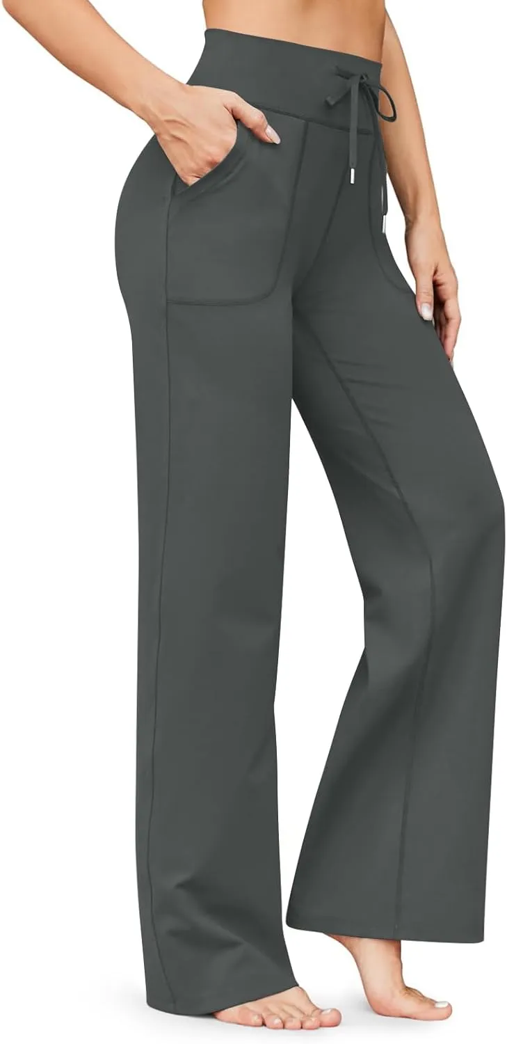 Wide Leg Yoga Pants with Pockets for Women Soft Stretch Lounge Pants High Waisted Straight Leg Flare Yoga Sweatpants