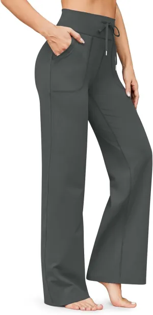 Wide Leg Yoga Pants with Pockets for Women Soft Stretch Lounge Pants High Waisted Straight Leg Flare Yoga Sweatpants