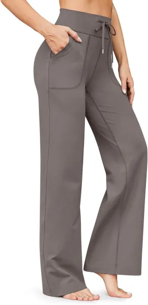 Wide Leg Yoga Pants with Pockets for Women Soft Stretch Lounge Pants High Waisted Straight Leg Flare Yoga Sweatpants