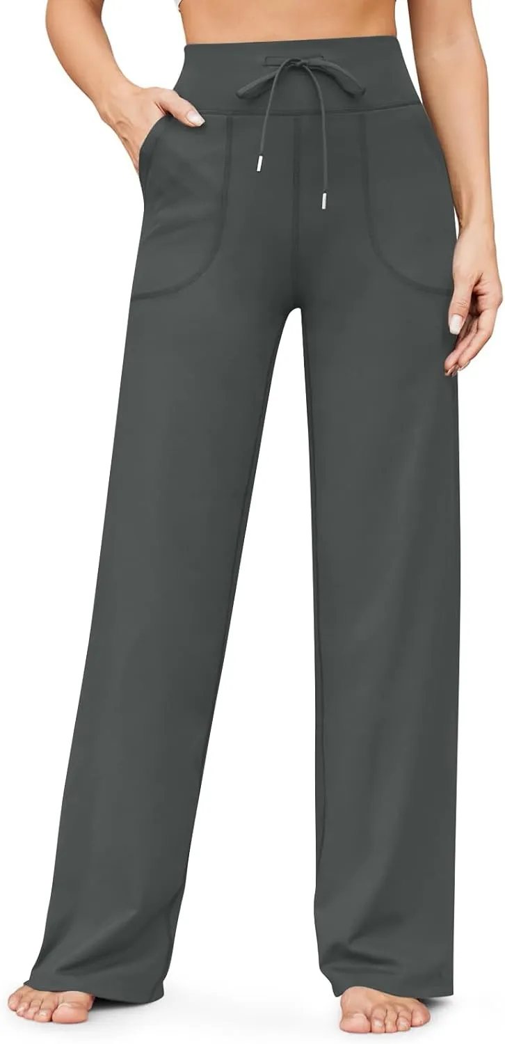 Wide Leg Yoga Pants with Pockets for Women Soft Stretch Lounge Pants High Waisted Straight Leg Flare Yoga Sweatpants