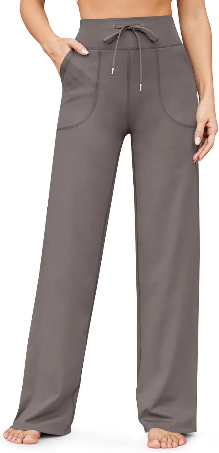 Wide Leg Yoga Pants with Pockets for Women Soft Stretch Lounge Pants High Waisted Straight Leg Flare Yoga Sweatpants