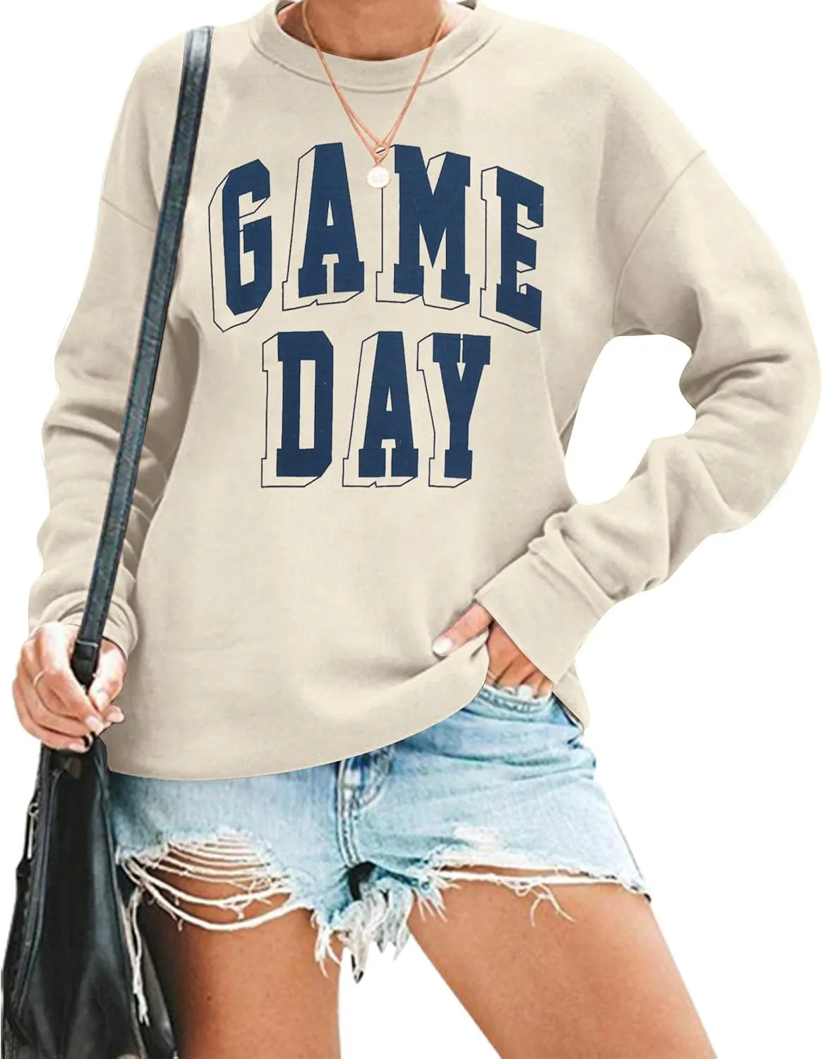 Women Game Day Sweatshirt Football Fan Game Day Shirt Letter Print Long Sleeve Casual Top