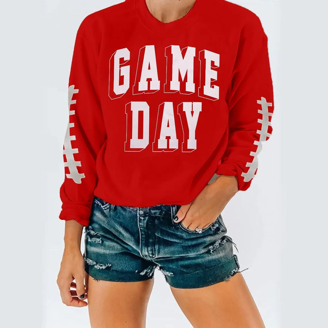 Women Game Day Sweatshirt Football Fan Game Day Shirt Letter Print Long Sleeve Casual Top