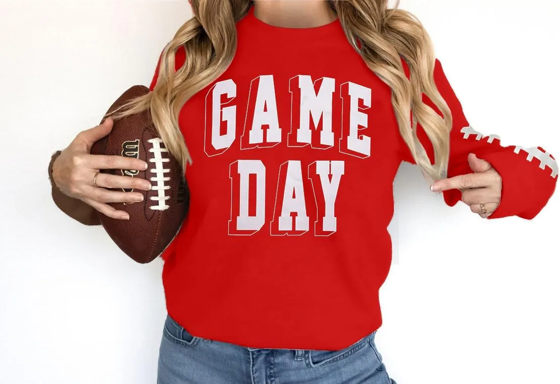 Women Game Day Sweatshirt Football Fan Game Day Shirt Letter Print Long Sleeve Casual Top