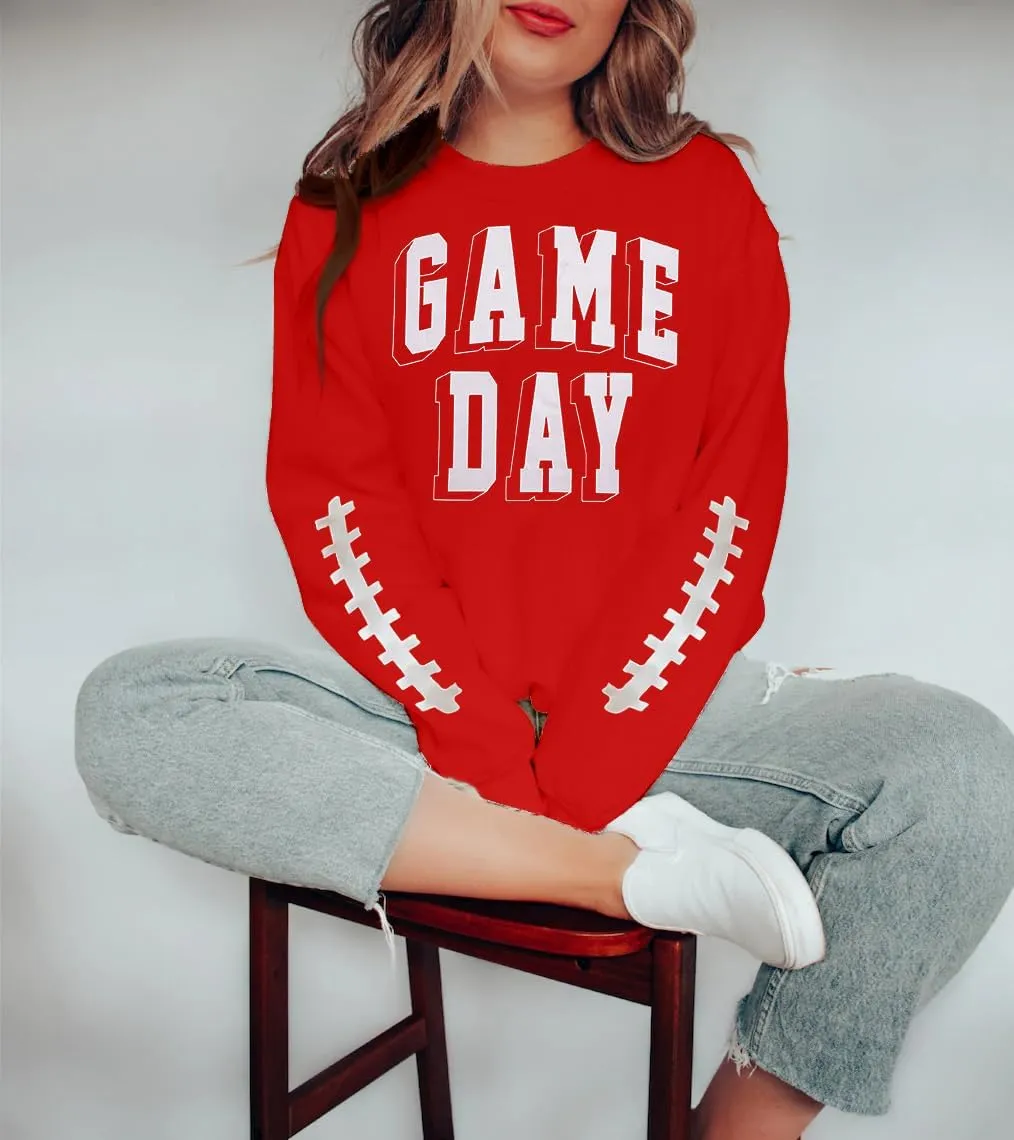 Women Game Day Sweatshirt Football Fan Game Day Shirt Letter Print Long Sleeve Casual Top