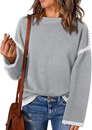 Women Knitted Sweater Chunky Y2k Drop Shoulder Pullover Cute Warm Jumper Crochet Fall Winter Knitted Outfits