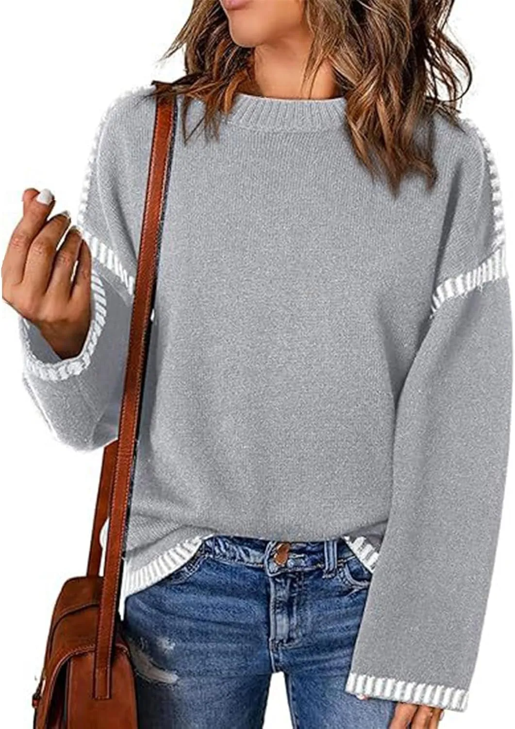 Women Knitted Sweater Chunky Y2k Drop Shoulder Pullover Cute Warm Jumper Crochet Fall Winter Knitted Outfits