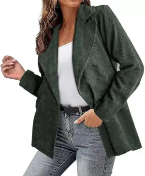 Women Lapel Corduroy Blazer 2024 Fashion Fall Winter Chunky Warm Jacket Cozy Work Office Long Sleeve Oversize Outwear