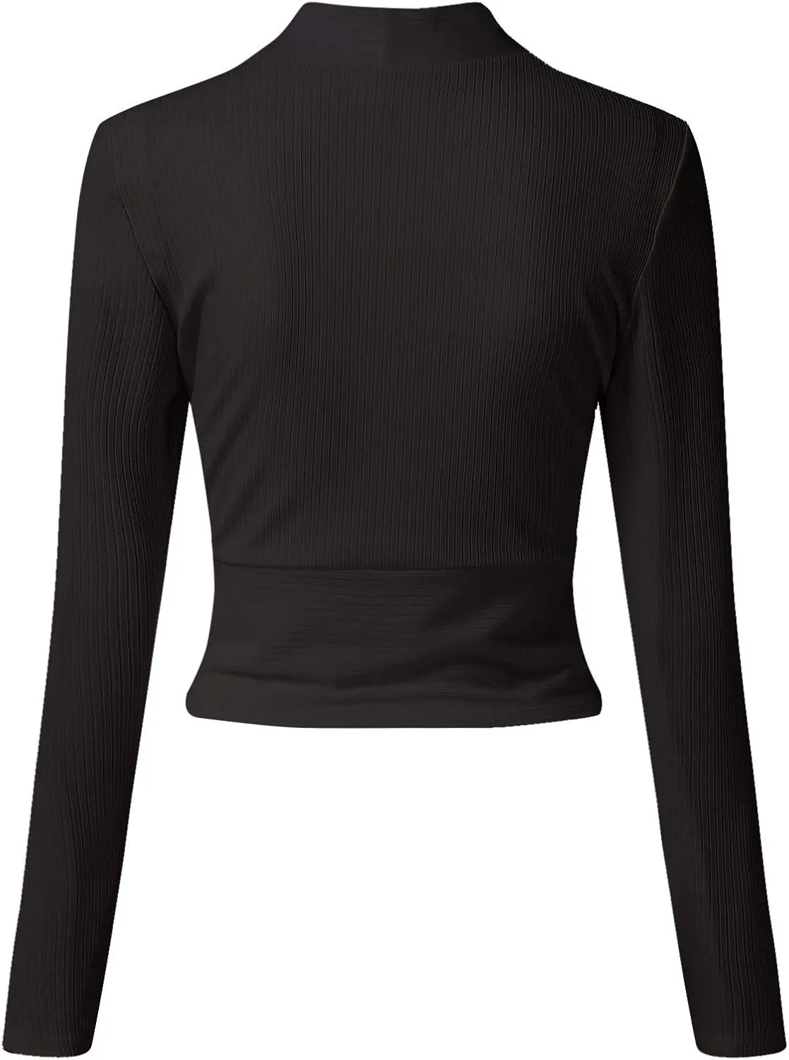 Women Long Sleeve Ribbed Knit Ruched Shirt Trendy Sexy Deep V Neck Wrap Work Dressy Blouse Cross Front Casual Tee Top