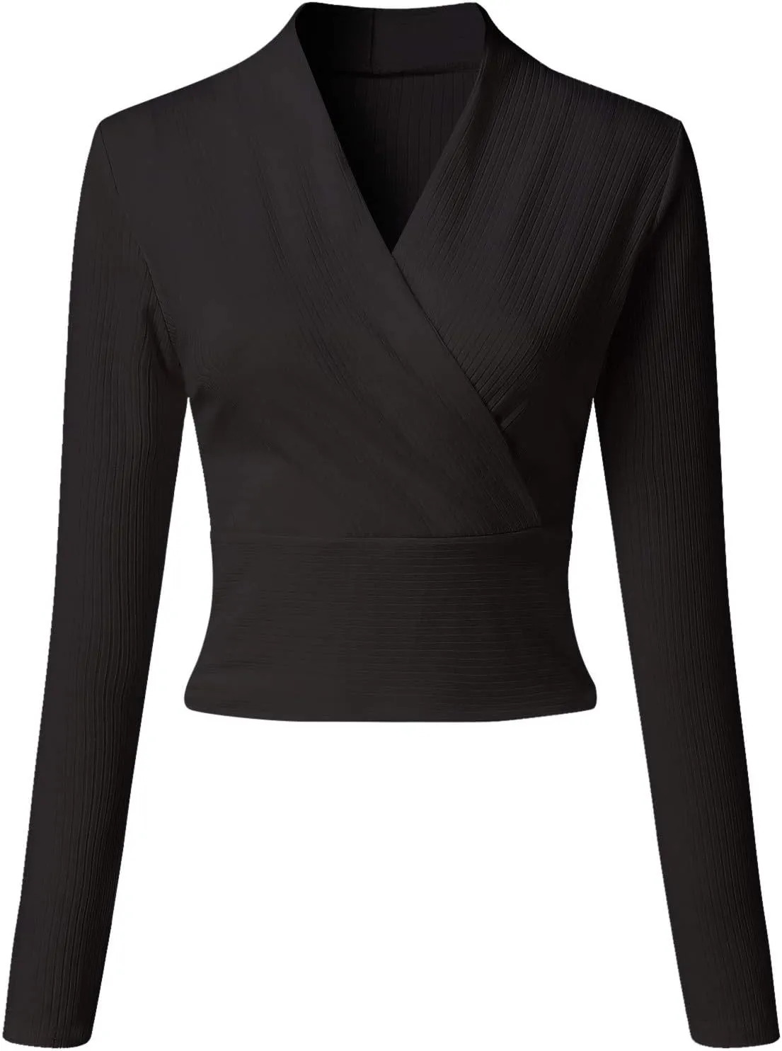 Women Long Sleeve Ribbed Knit Ruched Shirt Trendy Sexy Deep V Neck Wrap Work Dressy Blouse Cross Front Casual Tee Top