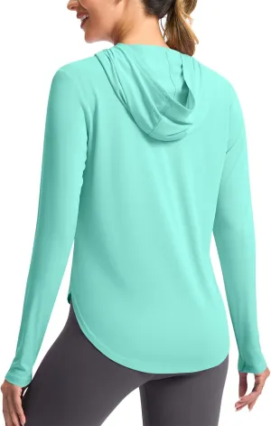 Women Long Sleeve UPF 50  Performance Shirts with Hooded Cooling Summer Clothing for Outdoor Hiking Camping Fishing
