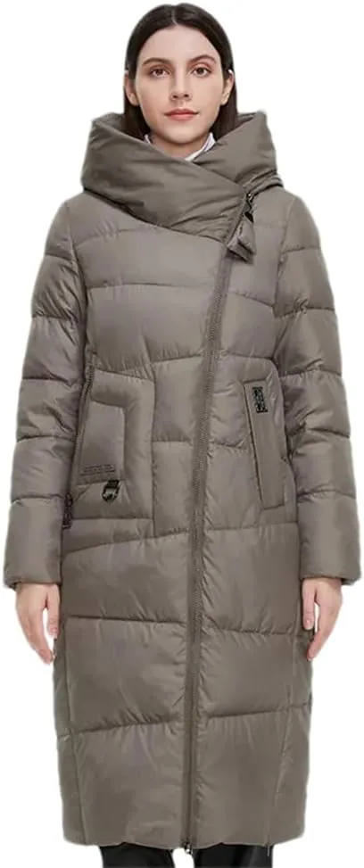 Women Long Thick Down Jacket Winter Hooded Puffer Warm Cotton Parka Coat With Pockets