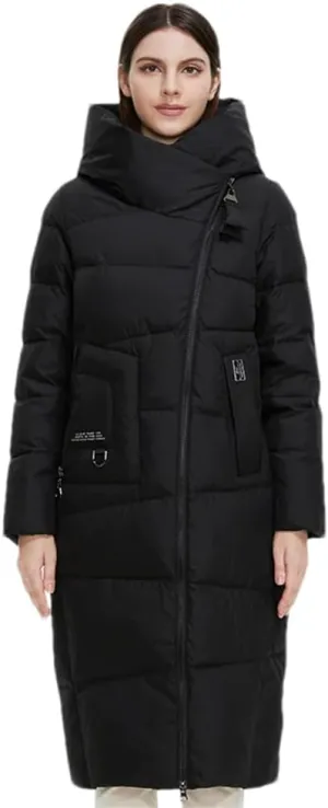 Women Long Thick Down Jacket Winter Hooded Puffer Warm Cotton Parka Coat With Pockets