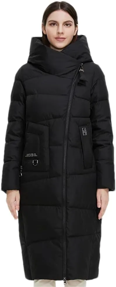 Women Long Thick Down Jacket Winter Hooded Puffer Warm Cotton Parka Coat With Pockets