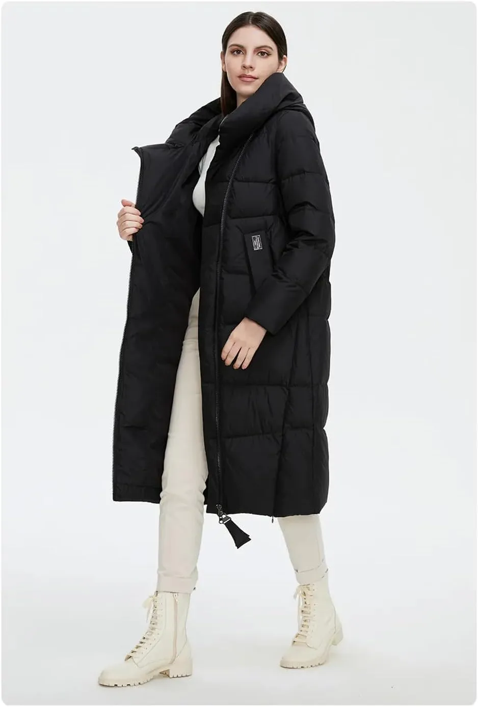 Women Long Thick Down Jacket Winter Hooded Puffer Warm Cotton Parka Coat With Pockets