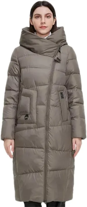 Women Long Thick Down Jacket Winter Hooded Puffer Warm Cotton Parka Coat With Pockets