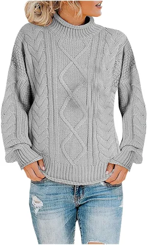 Women Oversized Sweater Turtle Neck Dressy Knit Sweater Pullover Tops Chunky Long Sleeve Y2K Sweater Blouse for Fall