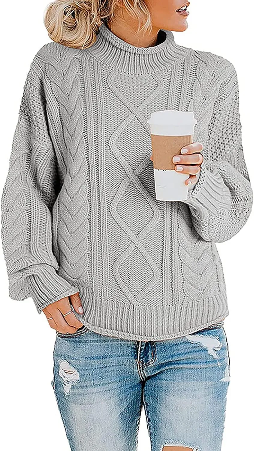 Women Oversized Sweater Turtle Neck Dressy Knit Sweater Pullover Tops Chunky Long Sleeve Y2K Sweater Blouse for Fall