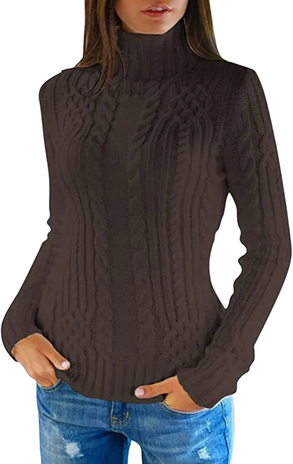 Women Turtleneck Sweater Casual Long Sleeve Pulover Sweaters Chunky Warm Ribbed Cable Knit Tops Jumpers Blouses