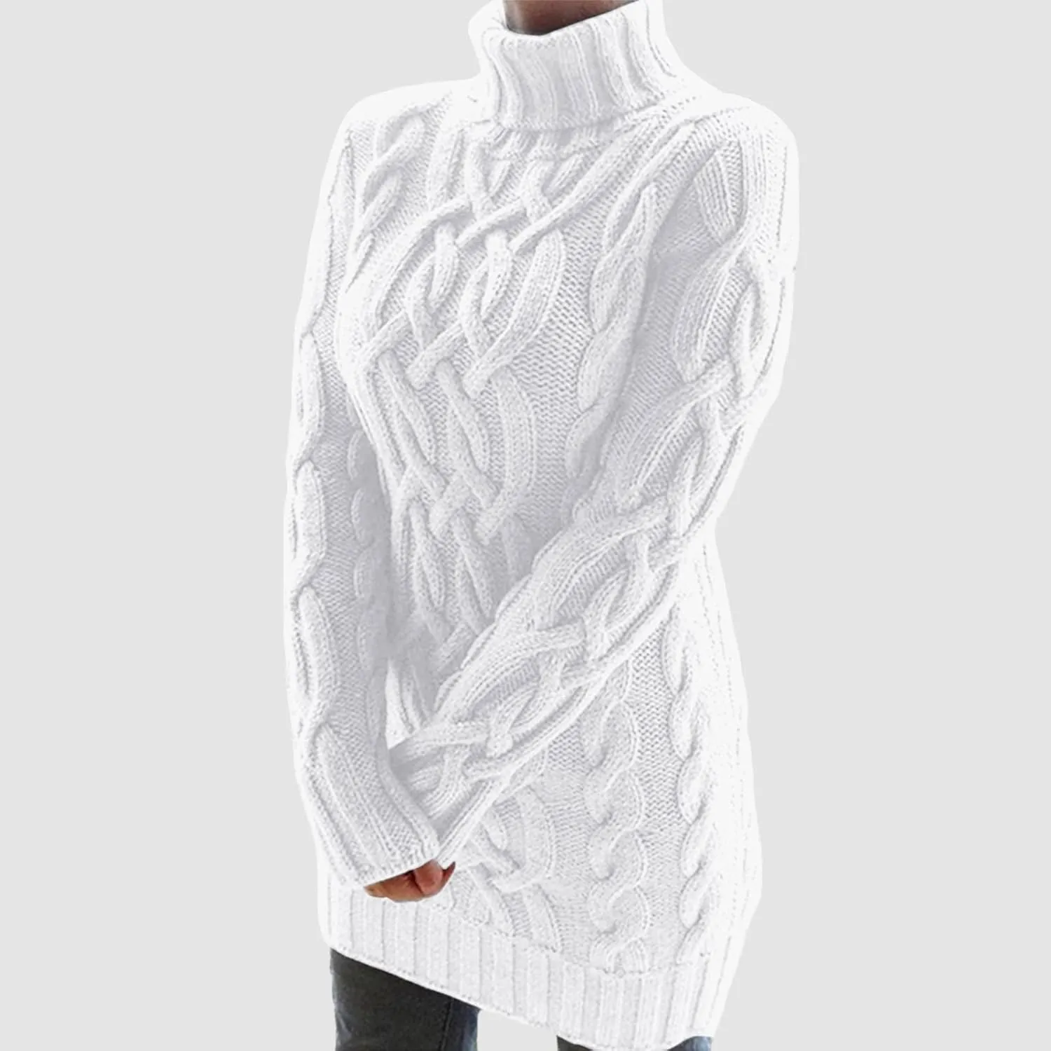Womens Cable Knit Sweater Dress Turtleneck Long Sleeve Pullover Jumper Dresses Slim Fit Chunky Sweaters Fall Winter