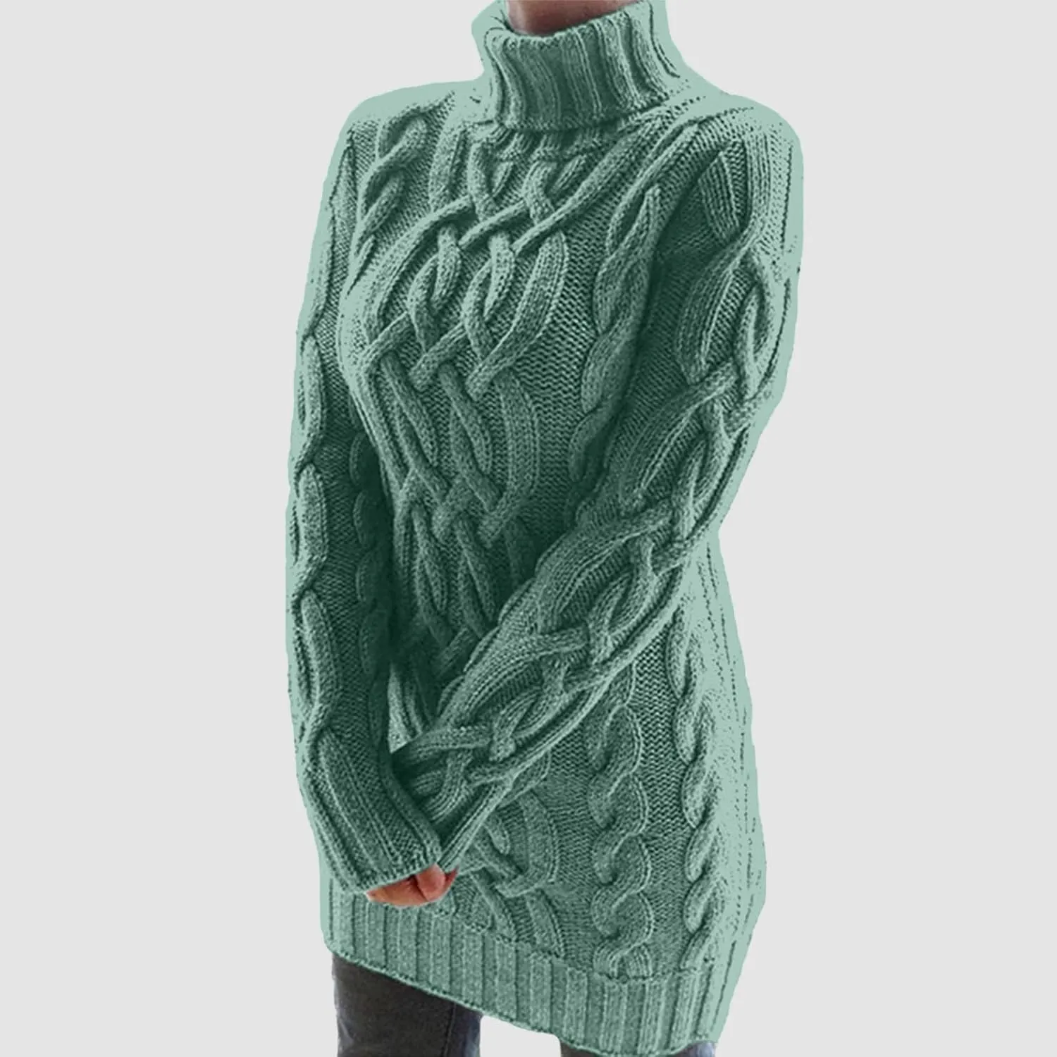 Womens Cable Knit Sweater Dress Turtleneck Long Sleeve Pullover Jumper Dresses Slim Fit Chunky Sweaters Fall Winter