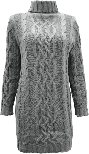 Womens Cable Knit Sweater Dress Turtleneck Long Sleeve Pullover Jumper Dresses Slim Fit Chunky Sweaters Fall Winter