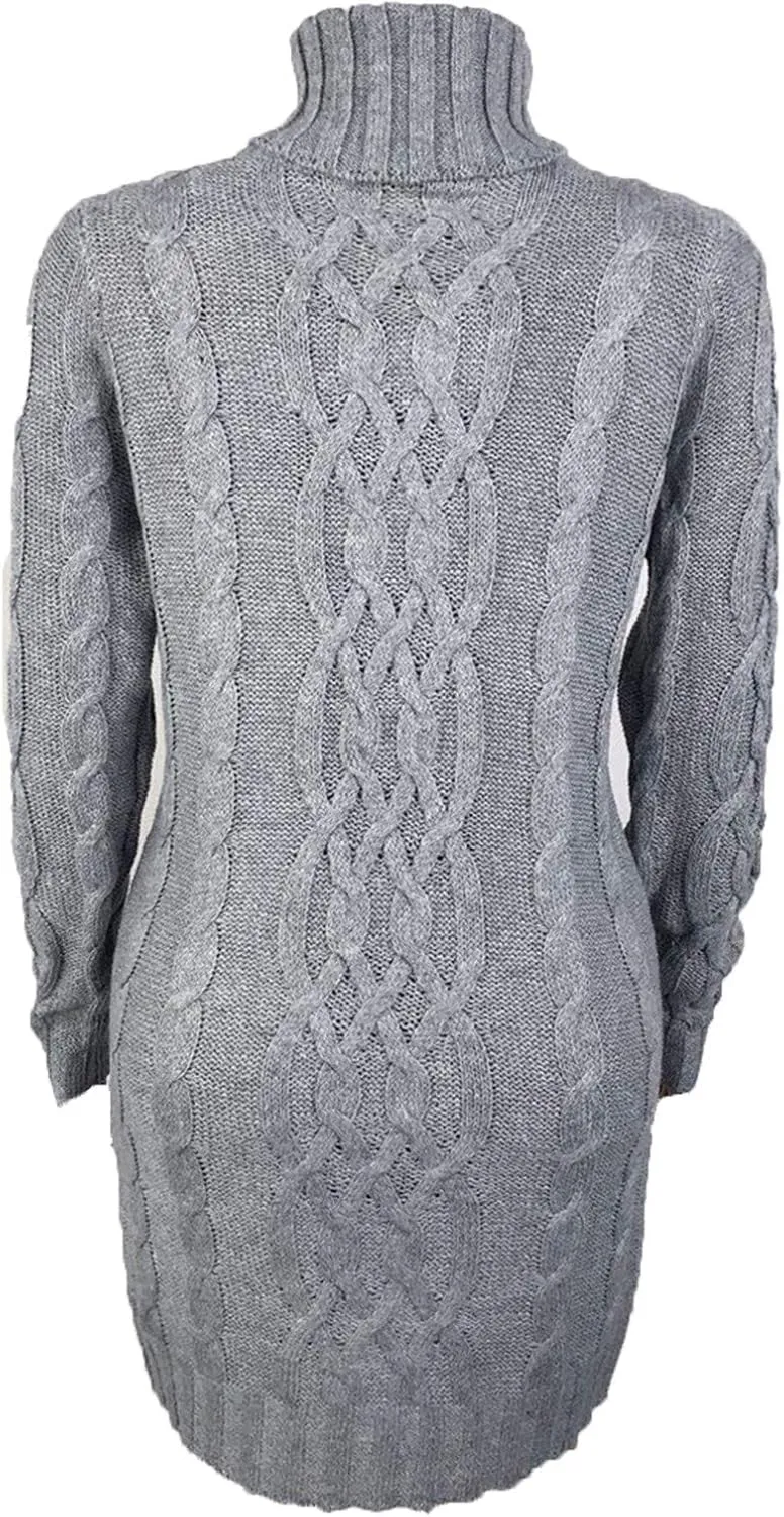 Womens Cable Knit Sweater Dress Turtleneck Long Sleeve Pullover Jumper Dresses Slim Fit Chunky Sweaters Fall Winter